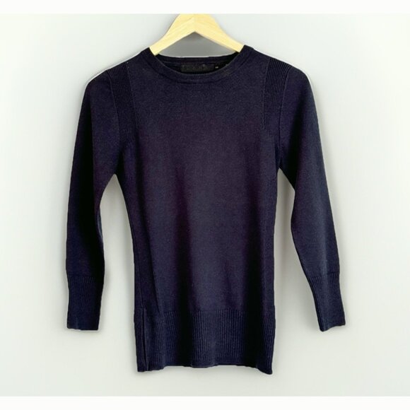 L.A.M.B Gwen Stefani Women  Wool Blend Sweater Small Petite Navy Blue Zip Sides - Picture 1 of 7